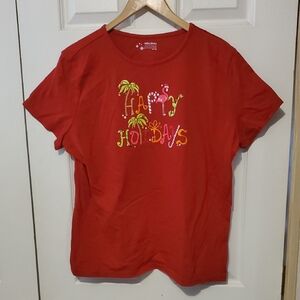 Holiday Time Red T-Shirt with Festive Design Ugly